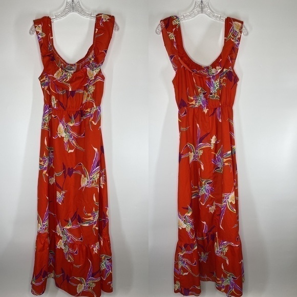 Vintage Hilo Hattie Red Ruffle Hawaiian Maxi Dress Size Small #658 - Picture 1 of 10